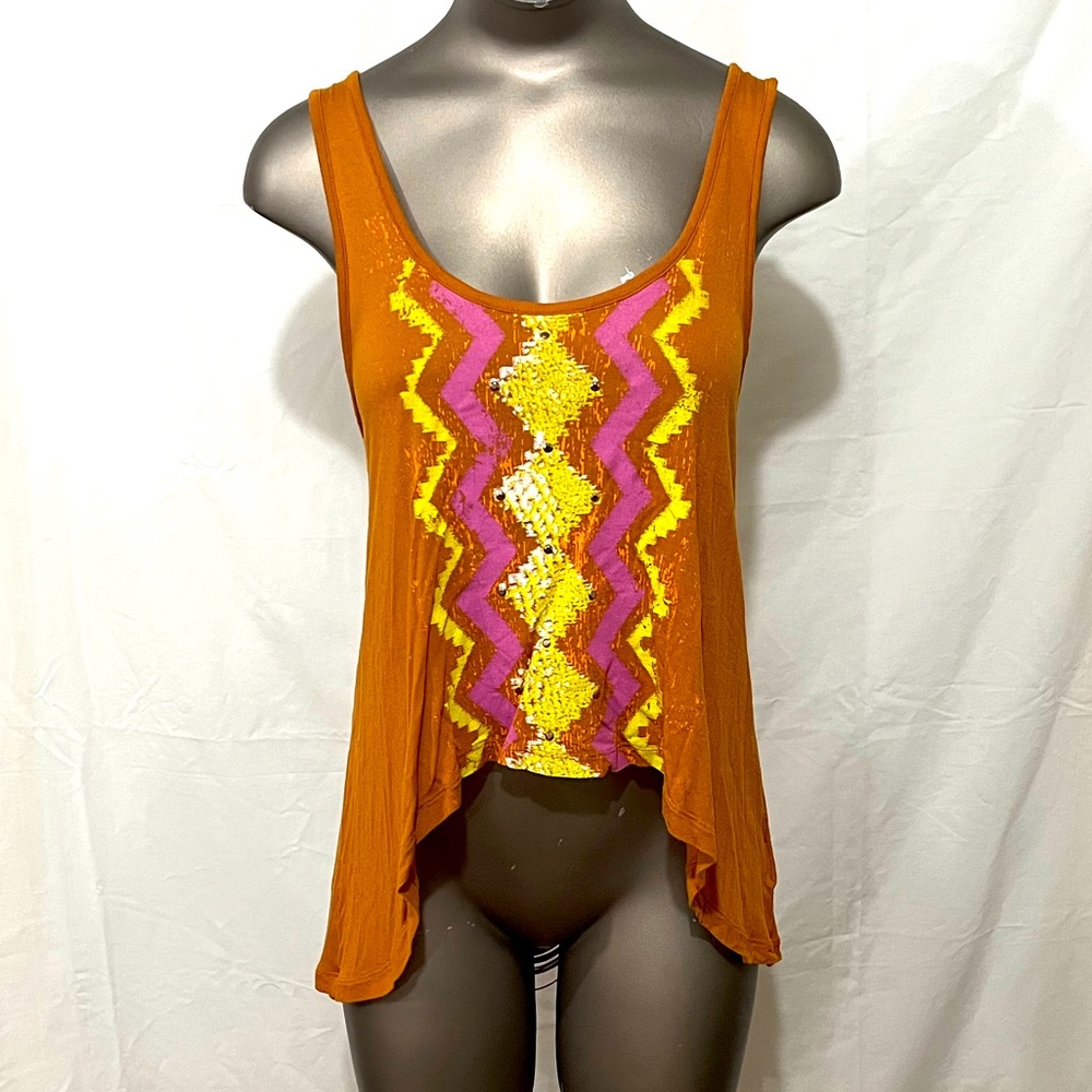 Decree High-Low Open Back Rust Orange Tank Top Medium